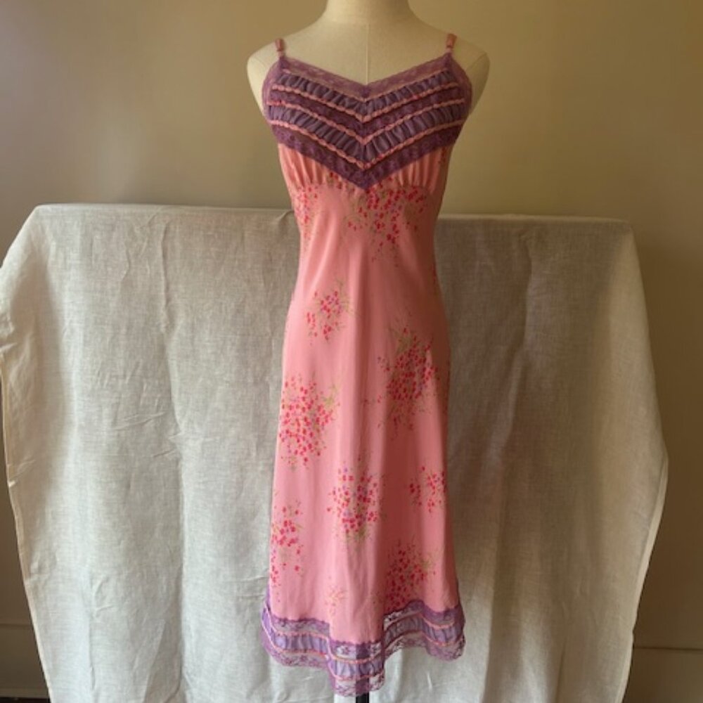 Vintage Betsey Johnson New York Silk Floral Pink & Purple Lace Dress